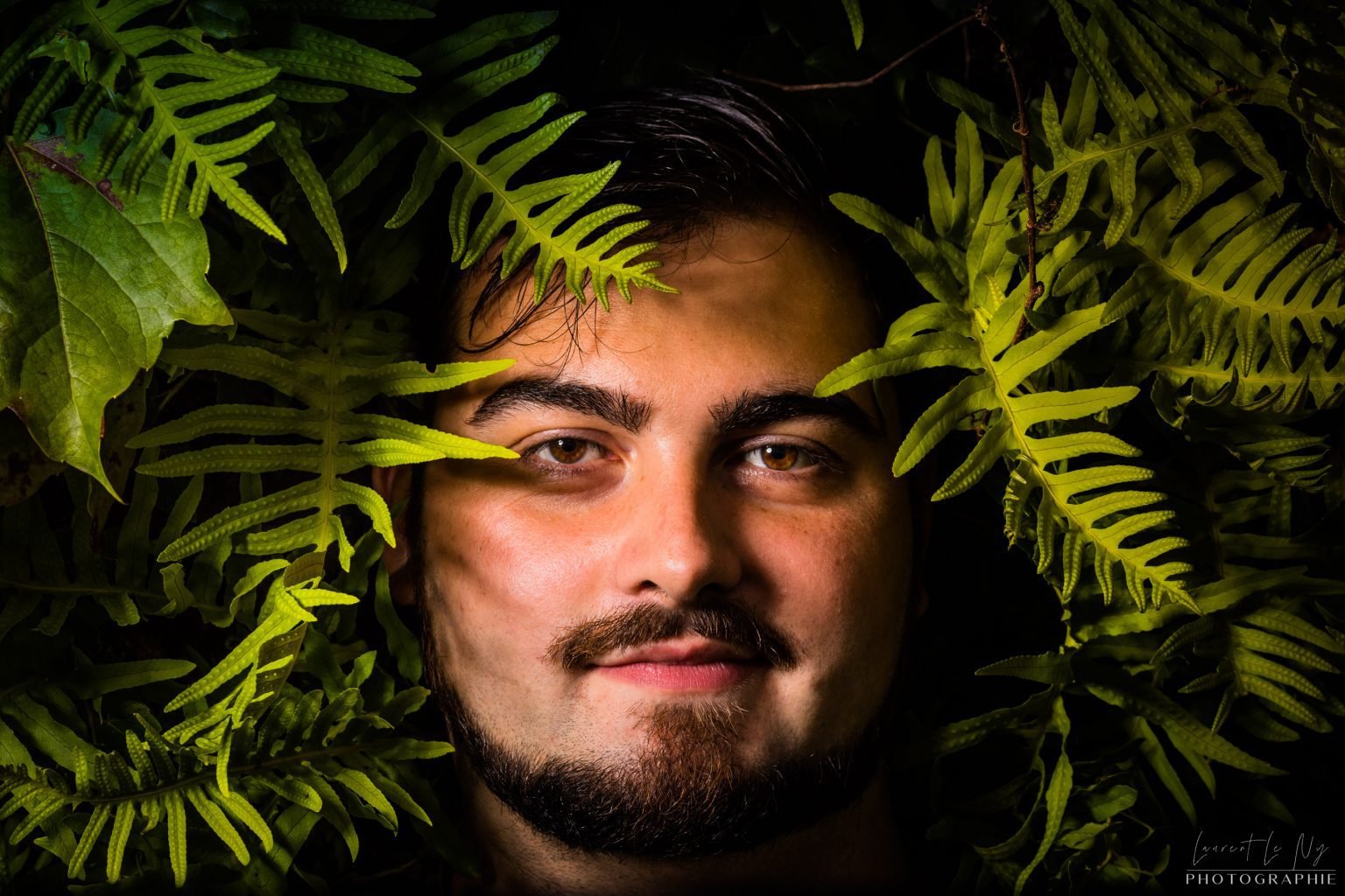 portrait dans les feuilles