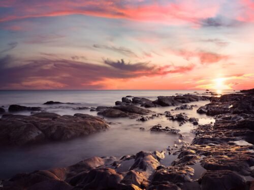 Coucher de soleil côte sauvage Brétignolles-sur-Mer en Vendée